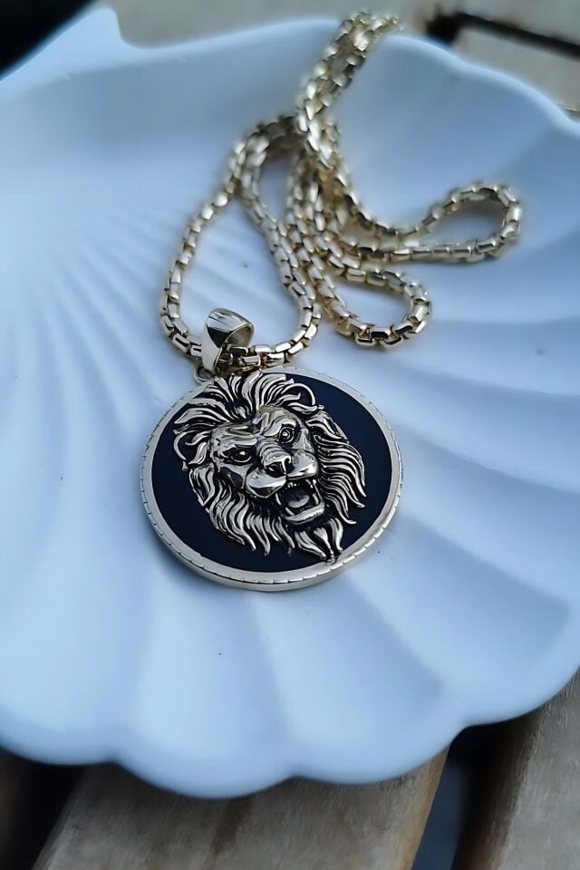 14 AYAR ASLAN FİGÜRLÜ İTALYAN ALTIN KOLYE