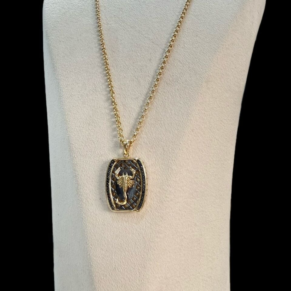 14 AYAR DOC ZİNCİRLİ ÖZEL TASARIM AKREP KOLYE UÇLU İTALYAN ALTIN KOLYE