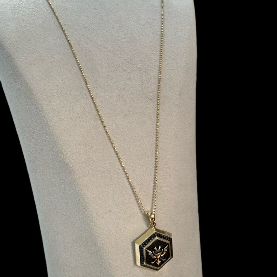 14 AYAR ÖZEL TASARIM İTALYAN TOPTOP ZİNCİRLİ ÇİFT BAŞLI KARTAL KOLYE UÇLU ALTIN KOLYE