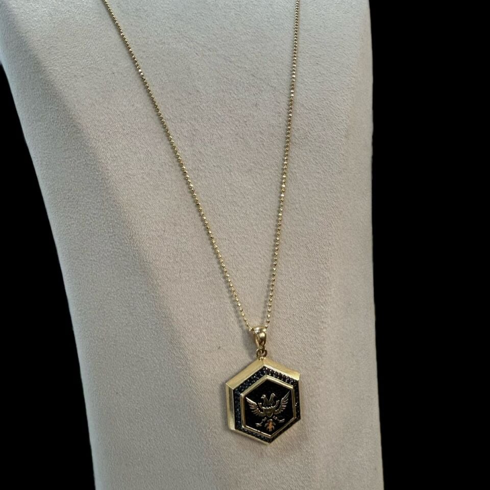 14 AYAR ÖZEL TASARIM İTALYAN TOPTOP ZİNCİRLİ ÇİFT BAŞLI KARTAL KOLYE UÇLU ALTIN KOLYE