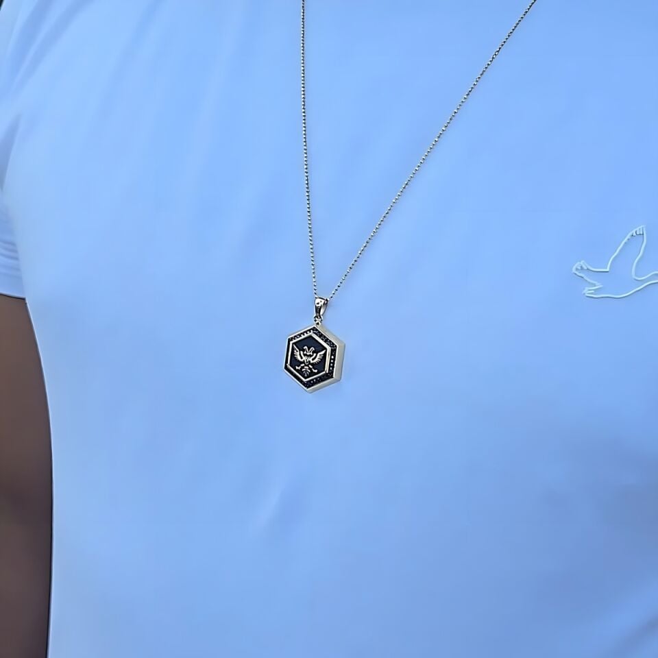 14 AYAR ÖZEL TASARIM İTALYAN TOPTOP ZİNCİRLİ ÇİFT BAŞLI KARTAL KOLYE UÇLU ALTIN KOLYE