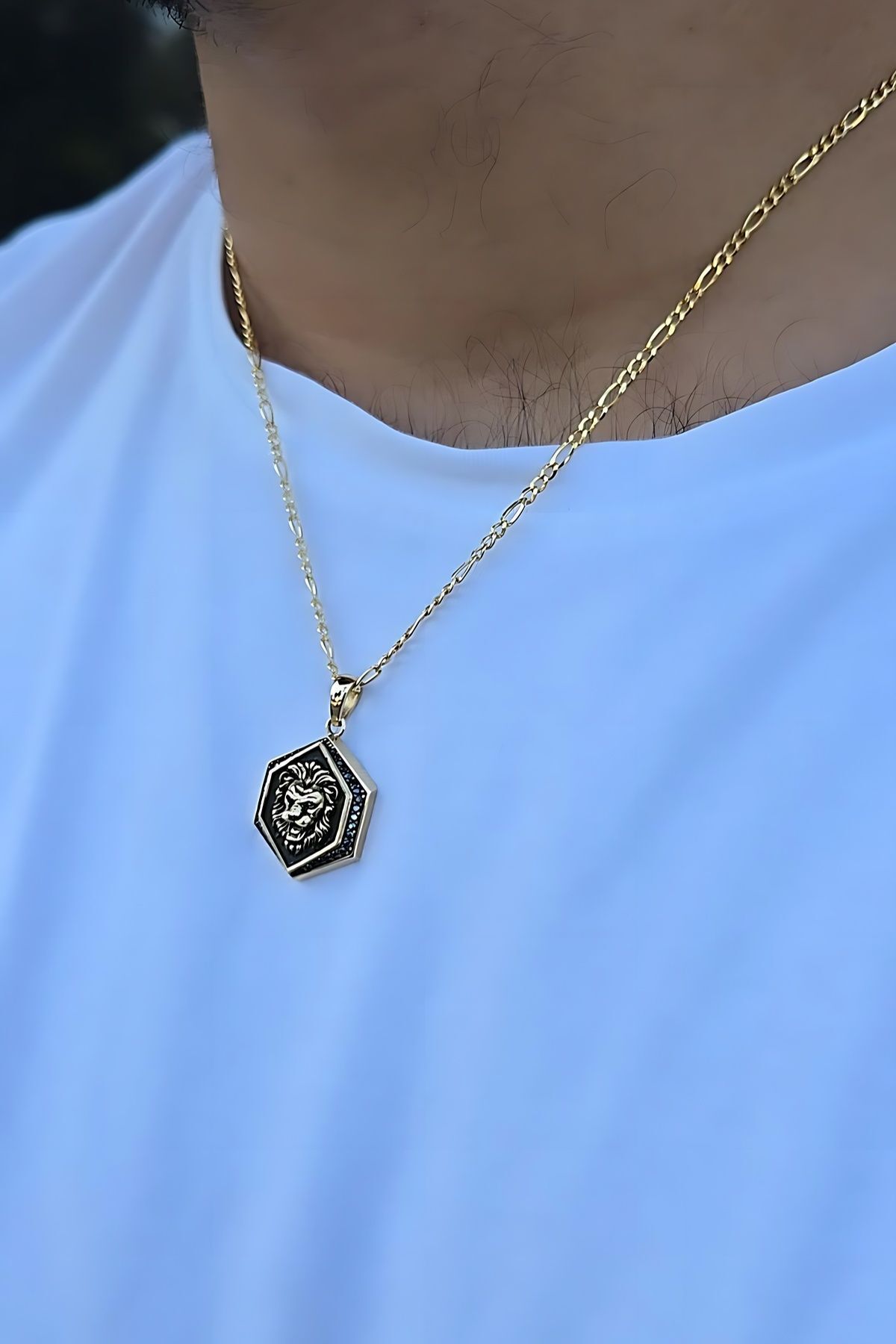 14 AYAR ÖZEL TASARIM İTALYAN ASLAN FİGÜRÜ KOLYE UÇLU ALTIN KOLYE