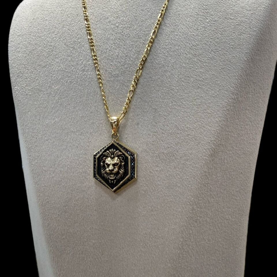 14 AYAR ÖZEL TASARIM İTALYAN ASLAN FİGÜRÜ KOLYE UÇLU ALTIN KOLYE