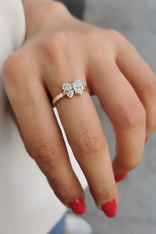 14 Ayar İtalyan Tasarım Kelebek Yüzük 13