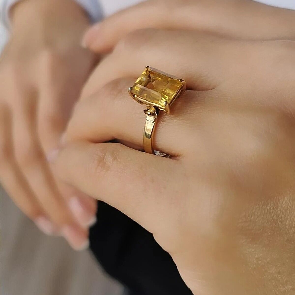 14 AYAR KRİSTAL CİTRİN TAŞLI ALTIN YÜZÜK