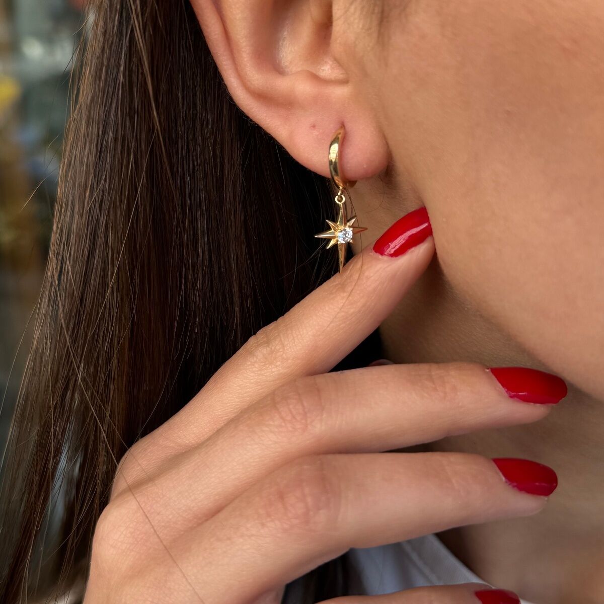 14 AYAR KUTUPYILDIZI SALLANTILI HALKA KÜPE