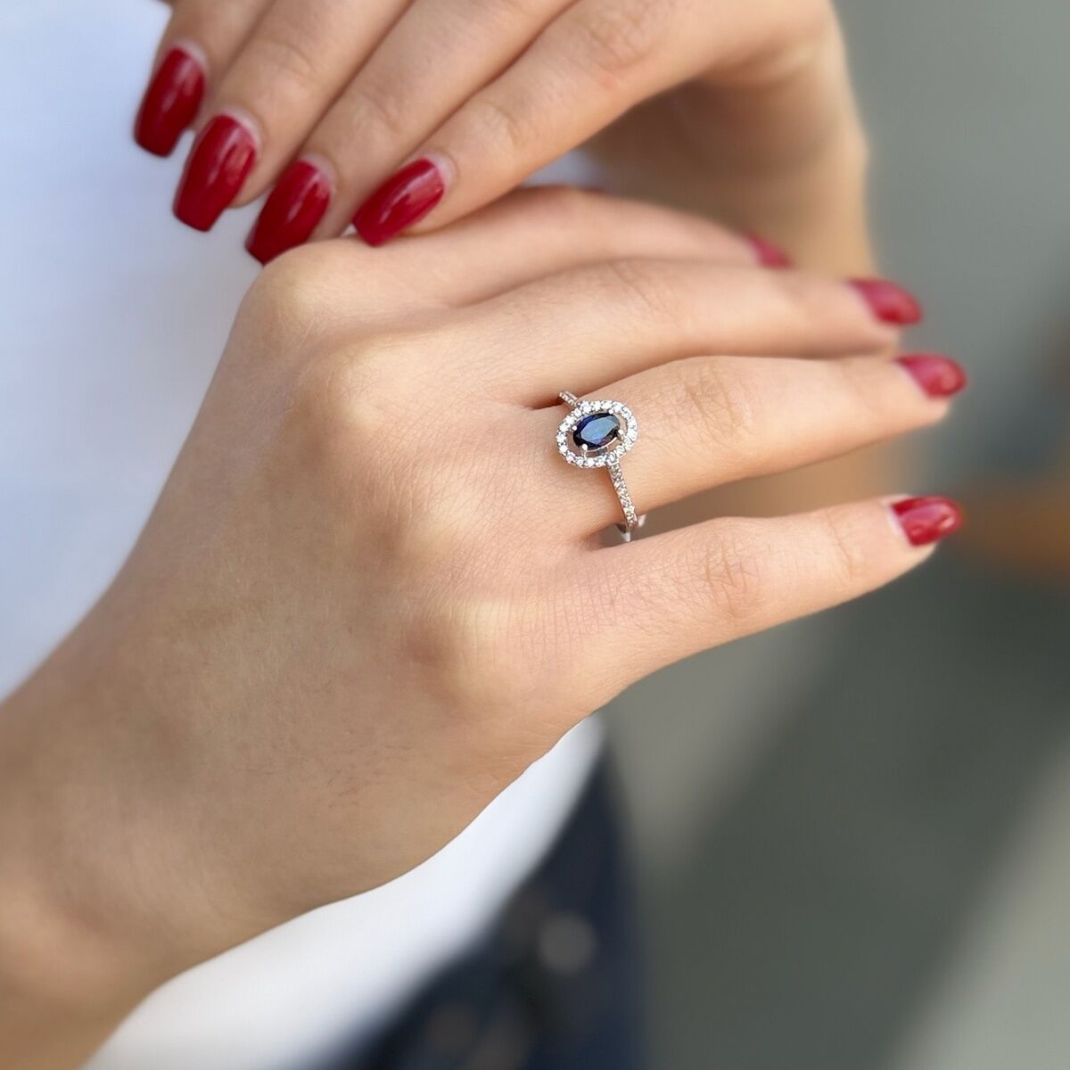 14 AYAR 0,64 CT SAFİR TAŞLI 0,36 CT PIRLANTA TAŞLI YÜZÜK