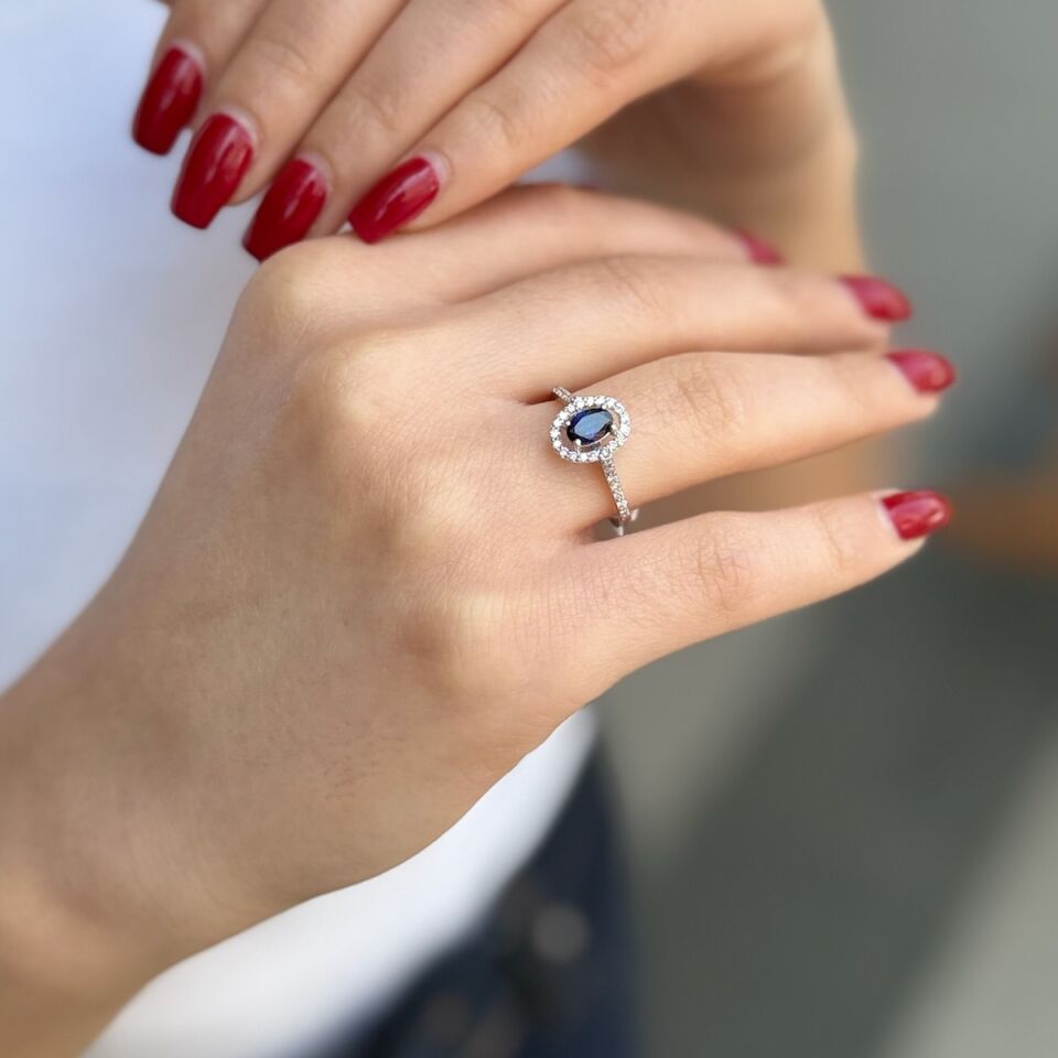 14 AYAR 0,64 CT SAFİR TAŞLI 0,36 CT PIRLANTA TAŞLI YÜZÜK