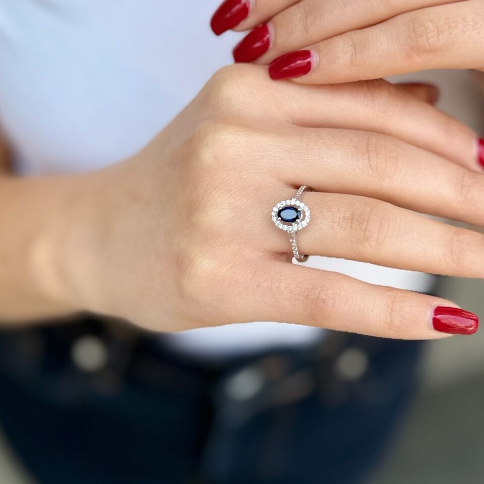 14 AYAR 0,64 CT SAFİR TAŞLI 0,36 CT PIRLANTA TAŞLI YÜZÜK