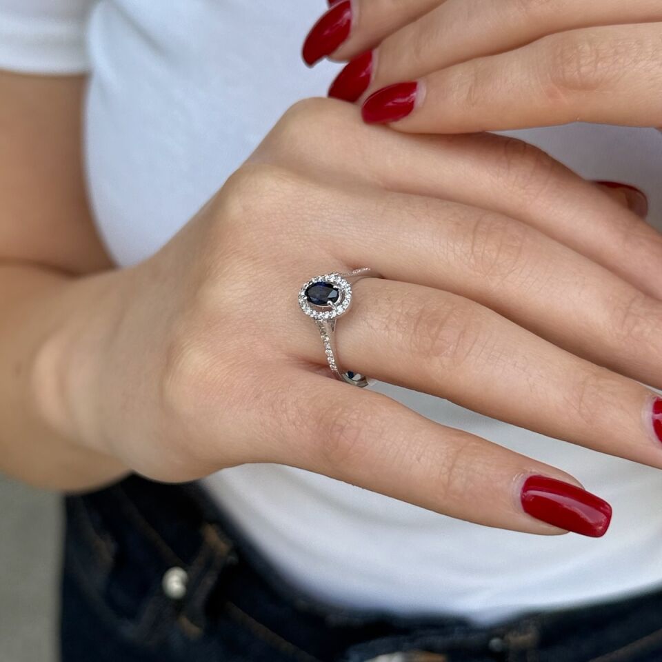 14 AYAR 0,64 CT SAFİR TAŞLI 0,36 CT PIRLANTA TAŞLI YÜZÜK