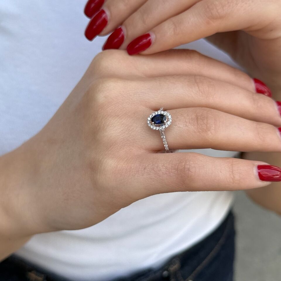 14 AYAR 0,64 CT SAFİR TAŞLI 0,36 CT PIRLANTA TAŞLI YÜZÜK