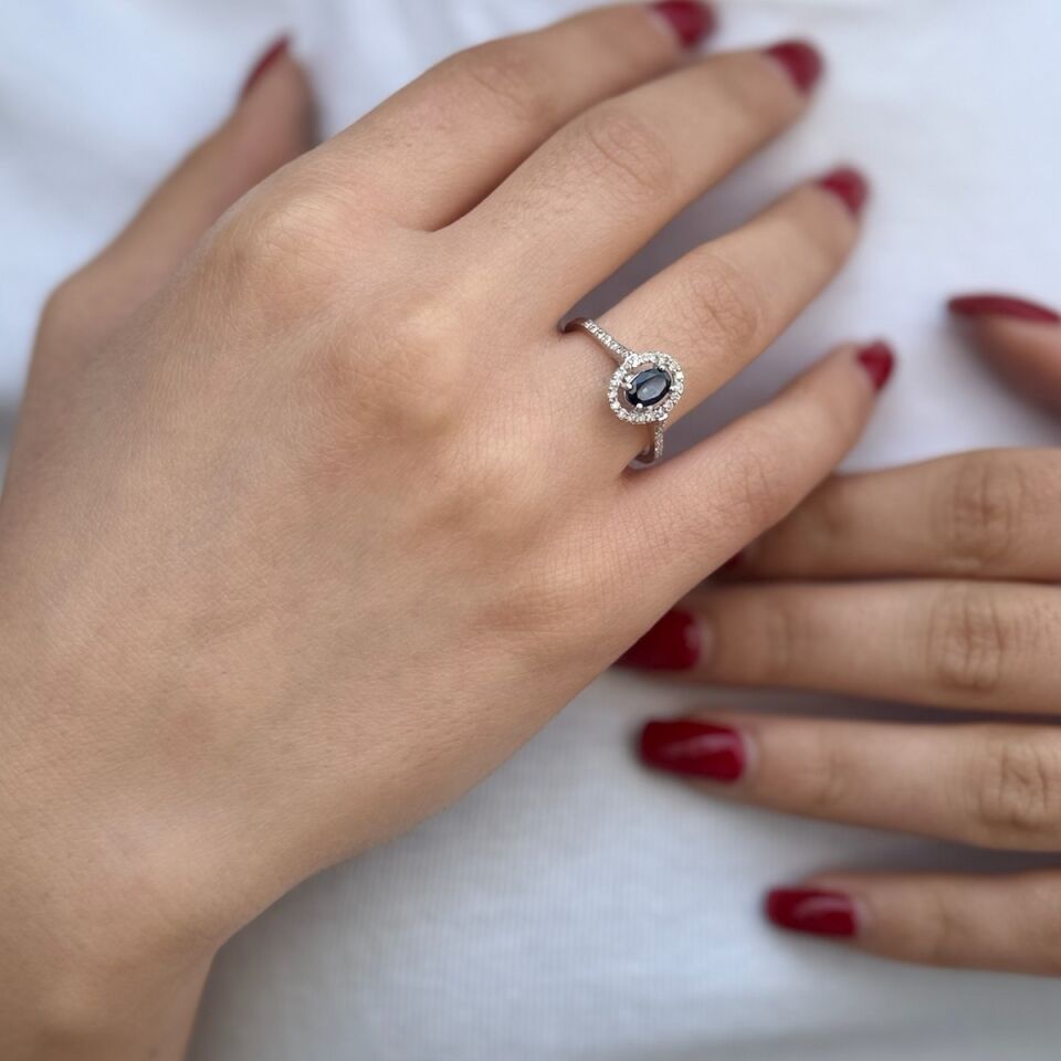 14 AYAR 0,64 CT SAFİR TAŞLI 0,36 CT PIRLANTA TAŞLI YÜZÜK