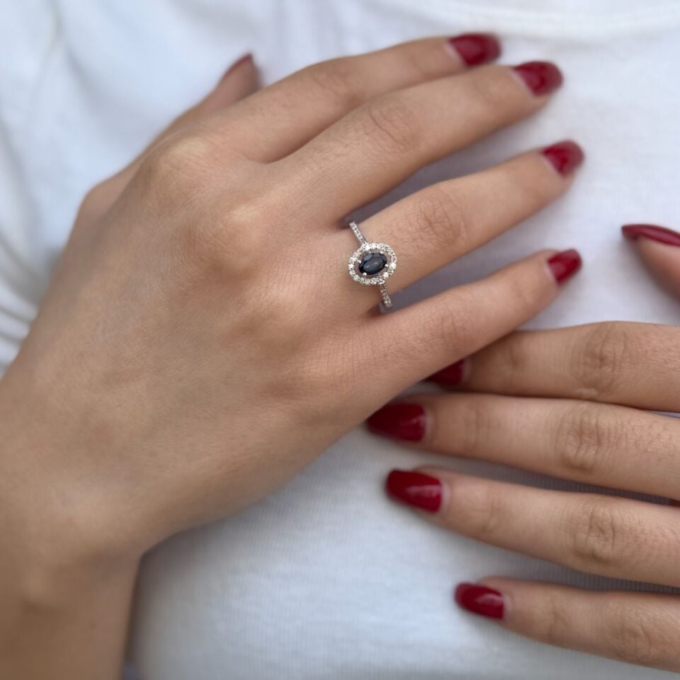 14 AYAR 0,64 CT SAFİR TAŞLI 0,36 CT PIRLANTA TAŞLI YÜZÜK