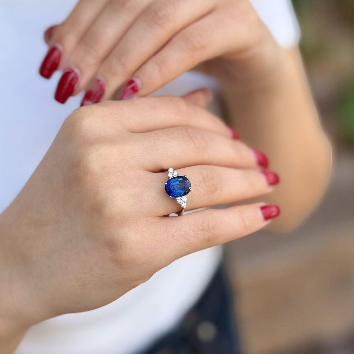 14 AYAR 3,49 CT SAFİR TAŞLI 0,23 CT PIRLANTA TAŞLI YÜZÜK