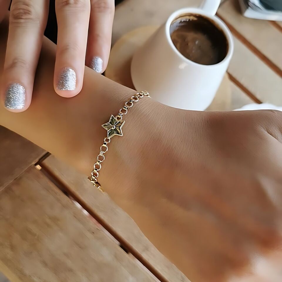 14 AYAR PARLAK YILDIZ ALTIN BİLEKLİK