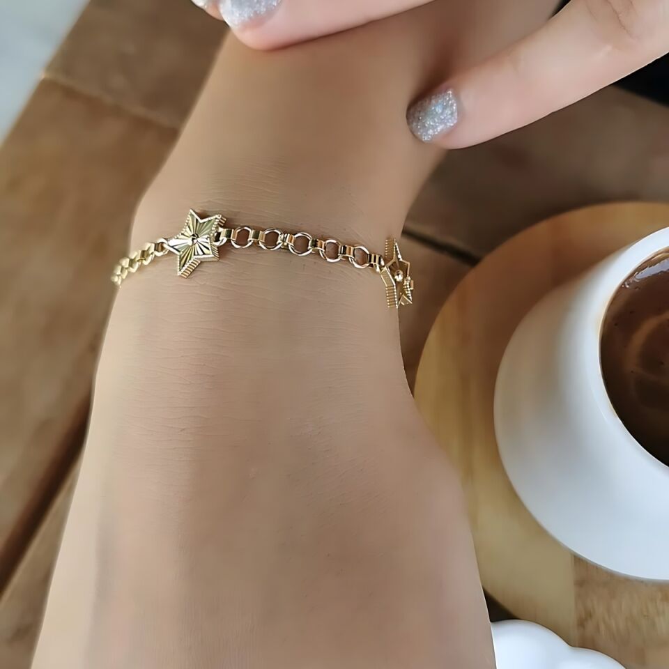 14 AYAR PARLAK YILDIZ ALTIN BİLEKLİK