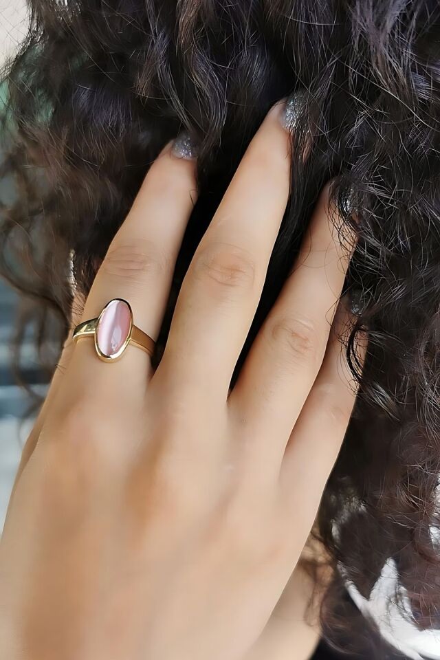 14 AYAR ÖZEL TASARIM SOFT PEMBE KEDİGÖZÜ TAŞLI VİNTAGE YÜZÜK
