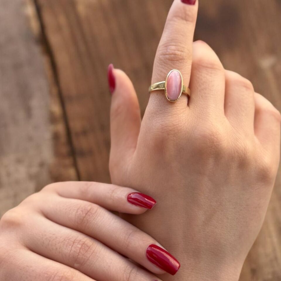 14 AYAR ÖZEL TASARIM SOFT PEMBE KEDİGÖZÜ TAŞLI VİNTAGE YÜZÜK