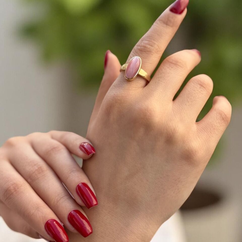 14 AYAR ÖZEL TASARIM SOFT PEMBE KEDİGÖZÜ TAŞLI VİNTAGE YÜZÜK