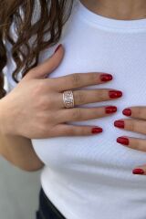 925 AYAR BAGET TAŞLI PIRLANTA GÖRÜNÜMLÜ ROSE RENGİ YÜZÜK 17