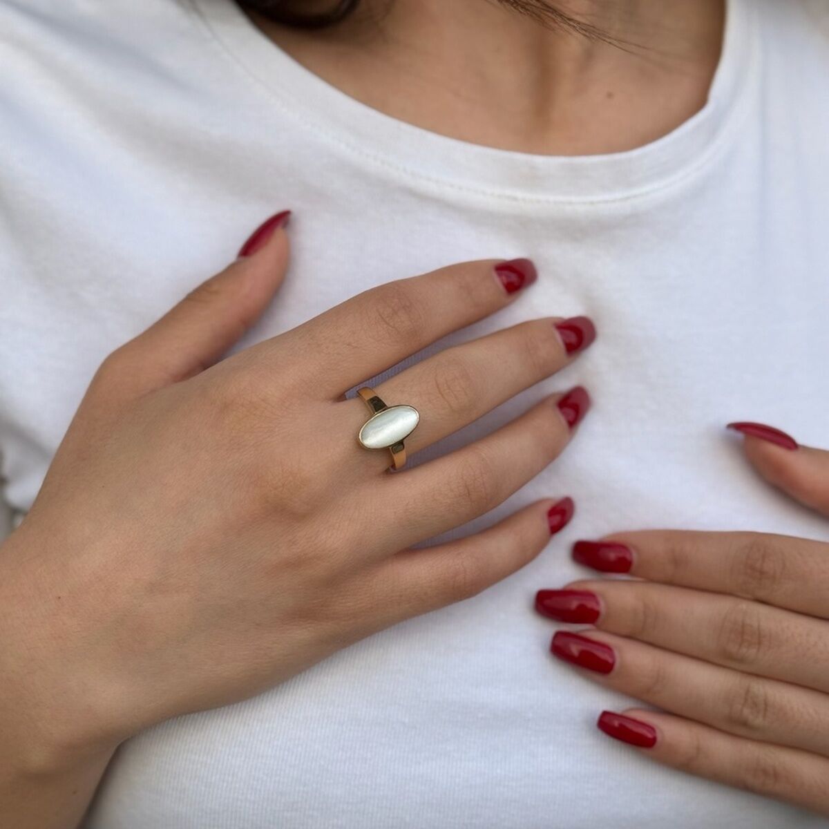 14 AYAR ÖZEL TASARIM BEYAZ KEDİGÖZÜ TAŞLI VİNTAGE YÜZÜK