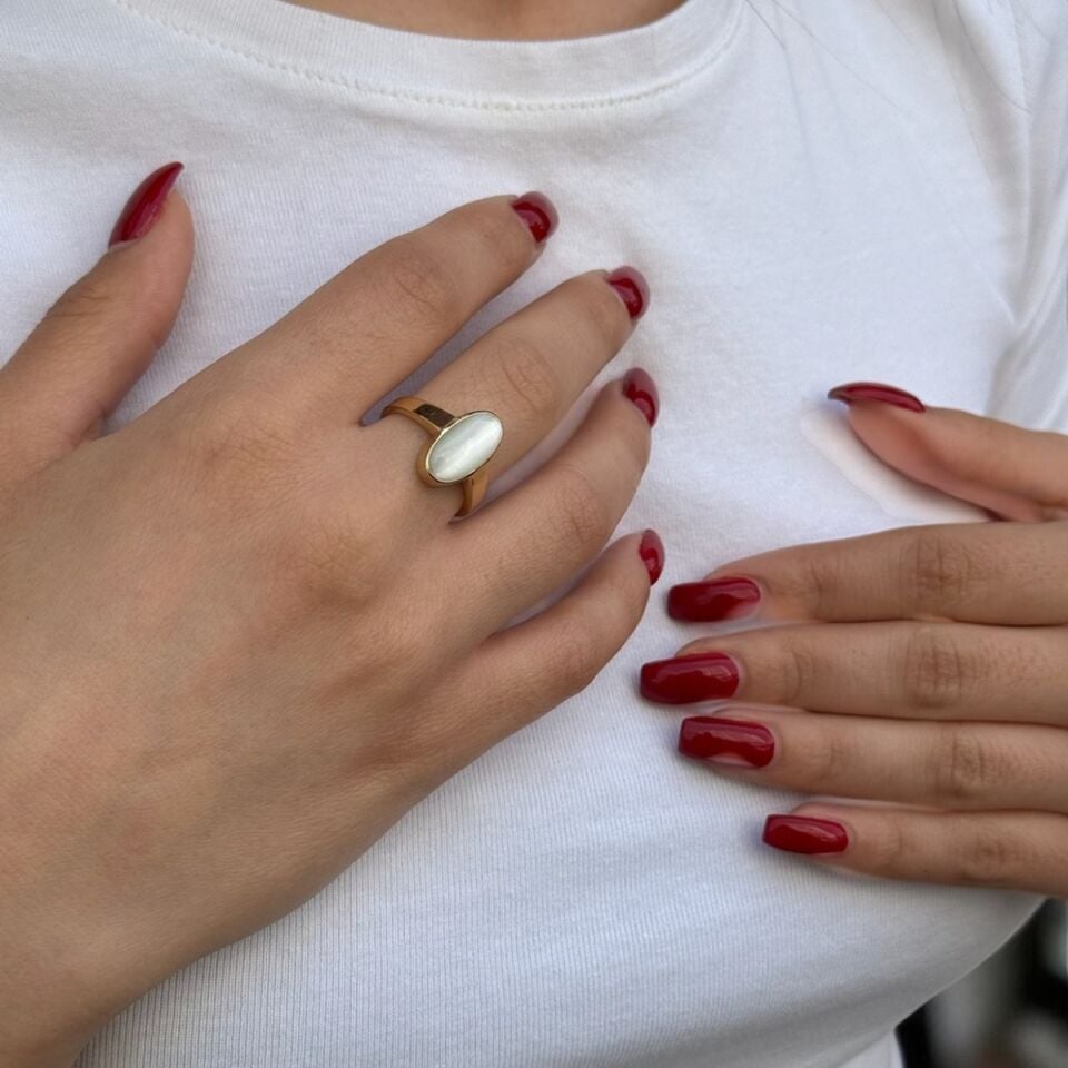 14 AYAR ÖZEL TASARIM BEYAZ KEDİGÖZÜ TAŞLI VİNTAGE YÜZÜK