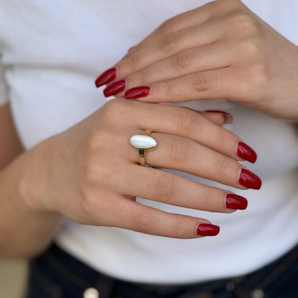 14 AYAR ÖZEL TASARIM BEYAZ KEDİGÖZÜ TAŞLI VİNTAGE YÜZÜK