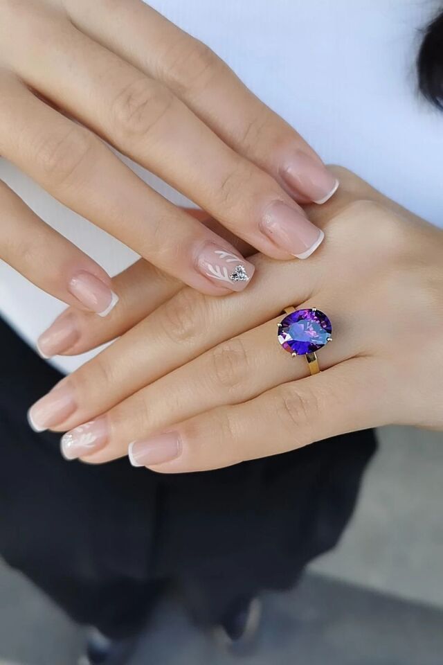 14 AYAR KRİSTAL AMETİST TAŞLI ALTIN YÜZÜK 18