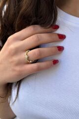 925 AYAR ALTIN RENGİ YILDIZ ÖZEL TASARIM İTALYAN GÜMÜŞ YÜZÜK 13