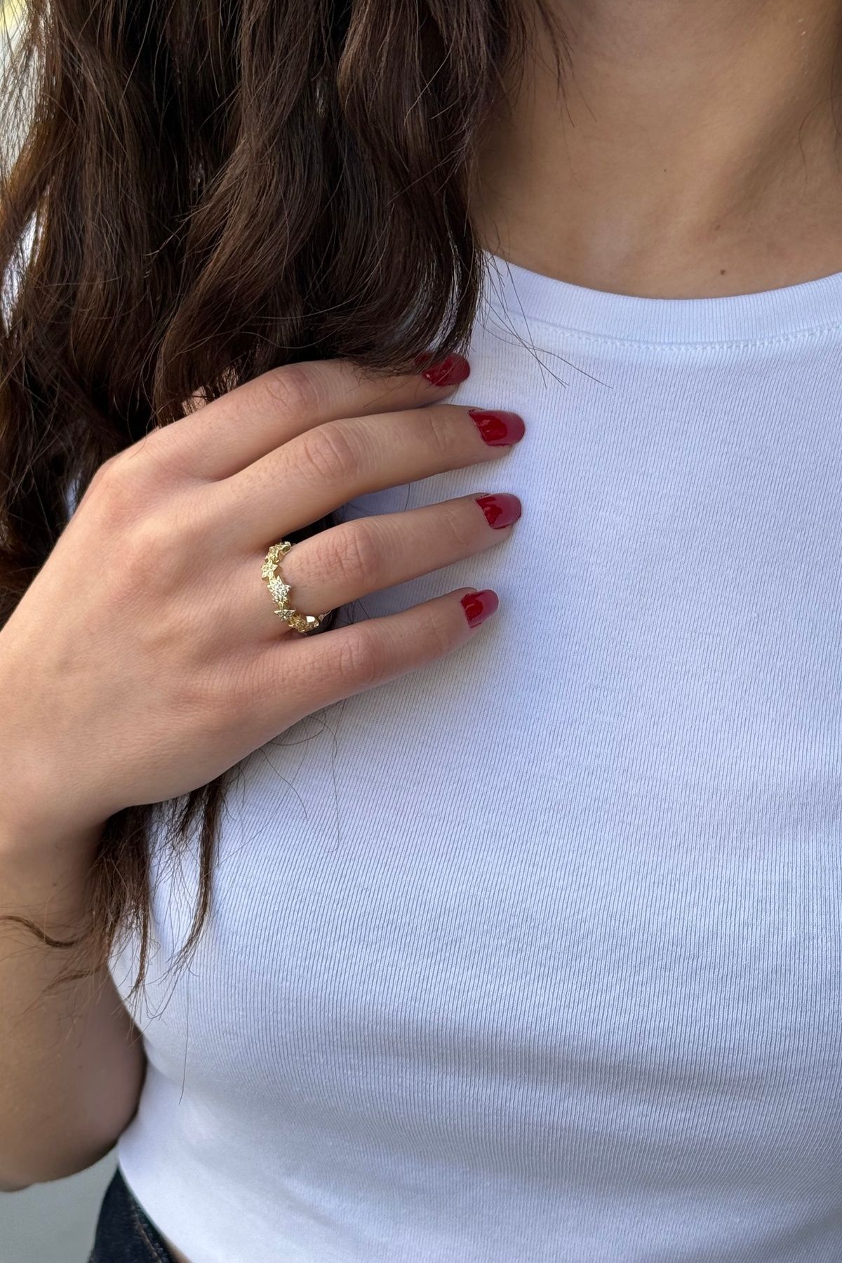 925 AYAR ALTIN RENGİ YILDIZ ÖZEL TASARIM İTALYAN GÜMÜŞ YÜZÜK 13