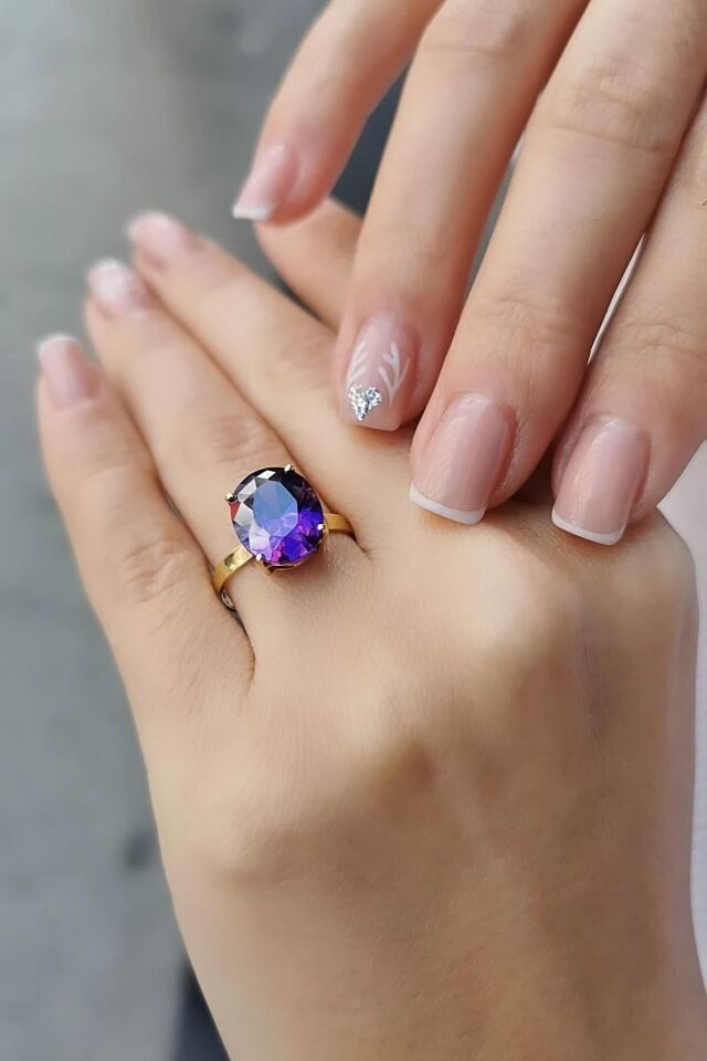 14 AYAR KRİSTAL AMETİST TAŞLI ALTIN YÜZÜK 16