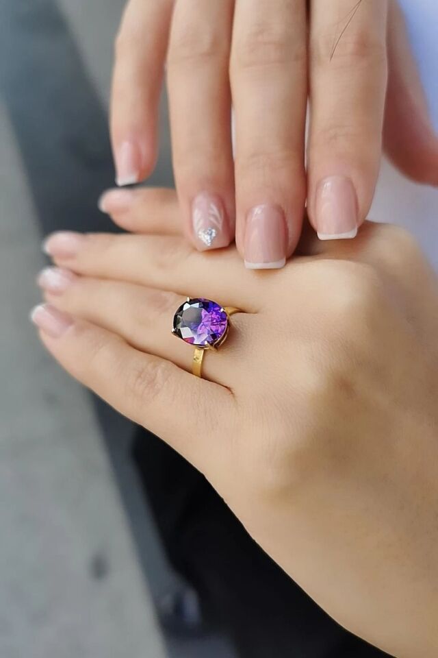 14 AYAR KRİSTAL AMETİST TAŞLI ALTIN YÜZÜK 16