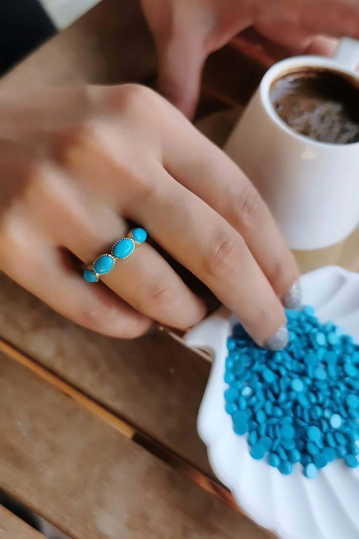 14 AYAR OVAL FİRUZE TAŞLI TAMTUR