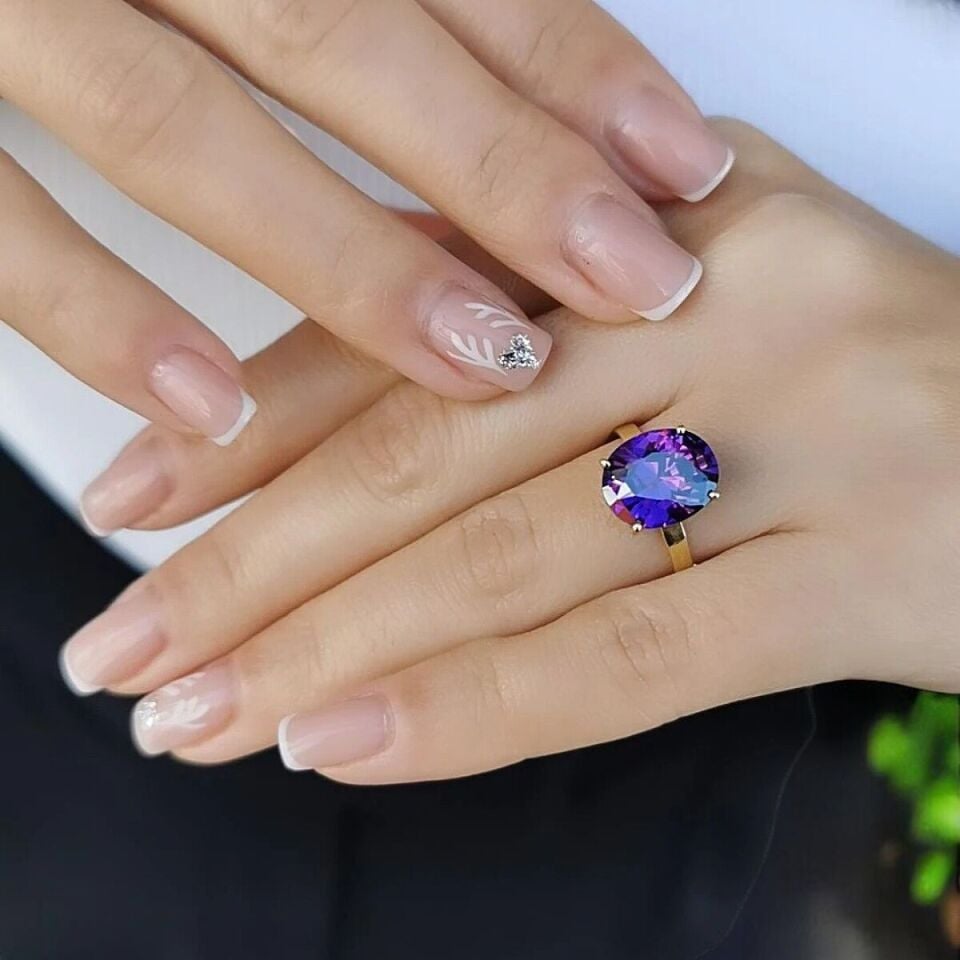 14 AYAR KRİSTAL AMETİST TAŞLI ALTIN YÜZÜK