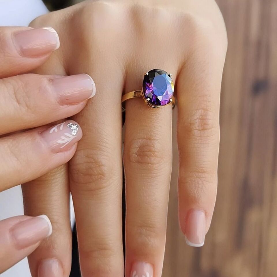 14 AYAR KRİSTAL AMETİST TAŞLI ALTIN YÜZÜK