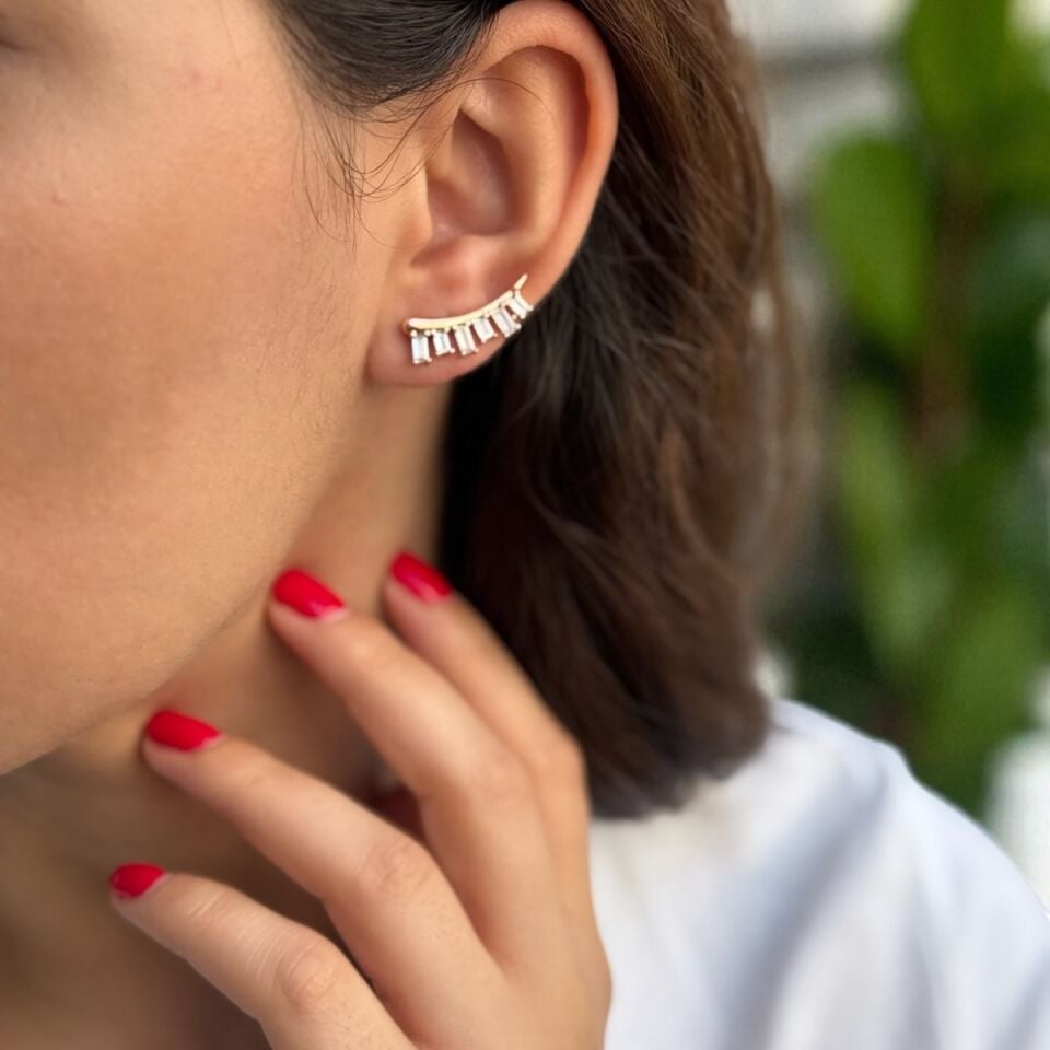 925 AYAR ROSE RENGİ BAGET TAŞLI İTALYAN KÜPE