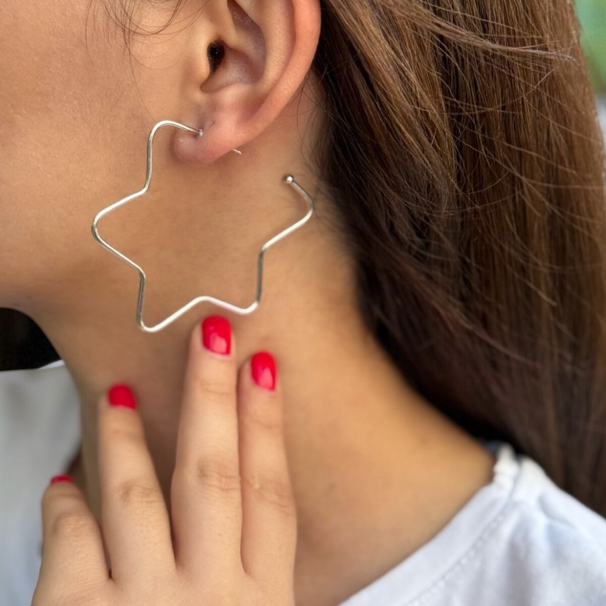 925 AYAR BÜYÜK YILDIZ MODEL HALKA KÜPE