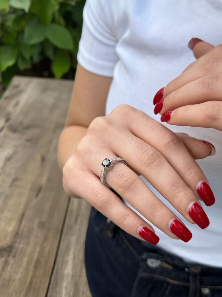 14 Ayar Siyah Pırlanta Taşlı Pırlanta Yüzük 13