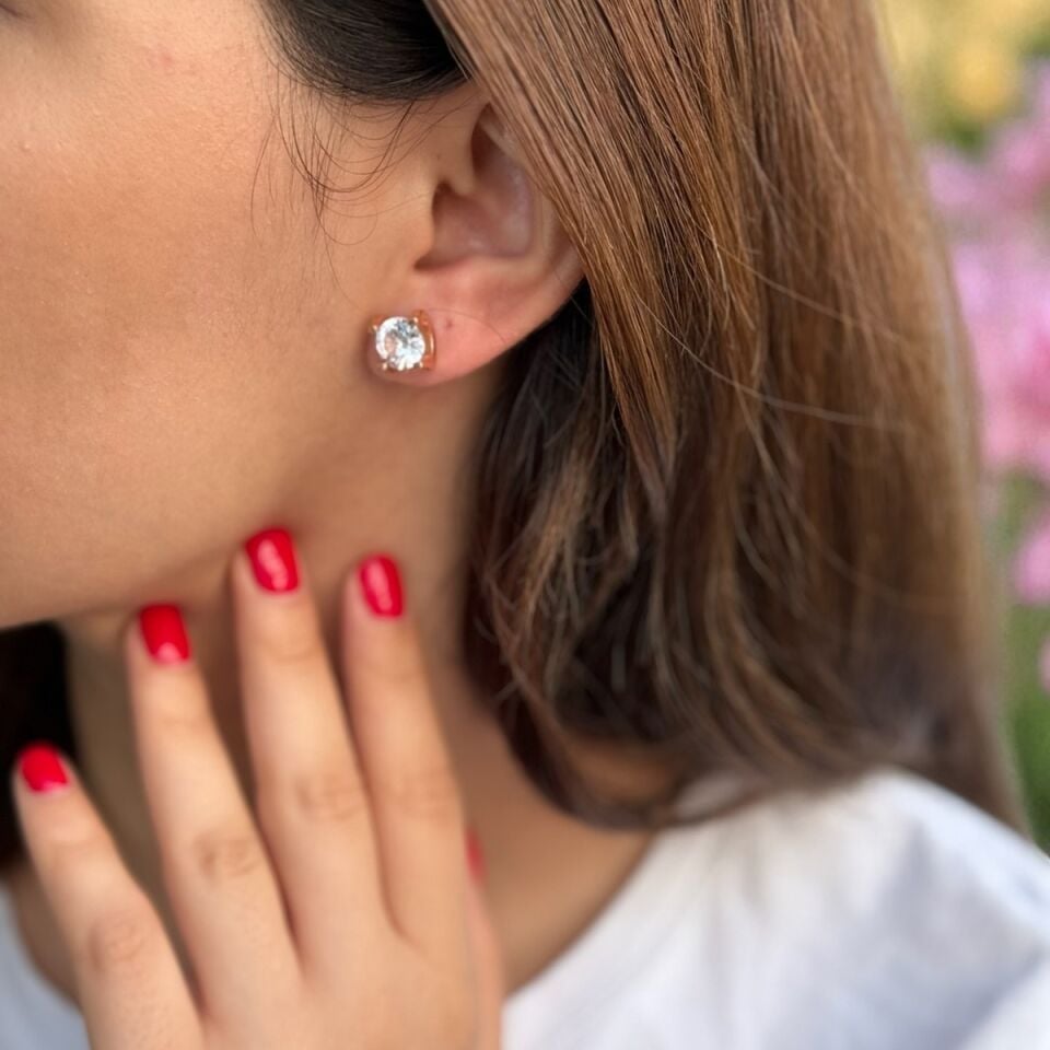 925 AYAR ROSE RENGİ İTALYAN TEKTAŞ KÜPE
