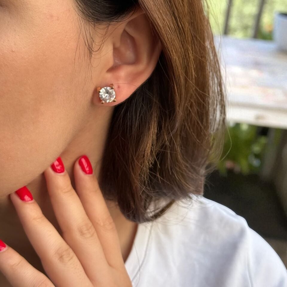 925 AYAR ROSE RENGİ İTALYAN TEKTAŞ KÜPE