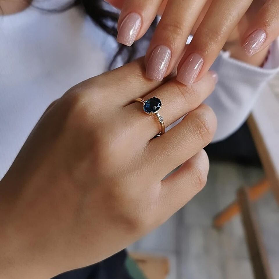 14 Ayar London Blue Mavi Taşlı Altın Yüzük