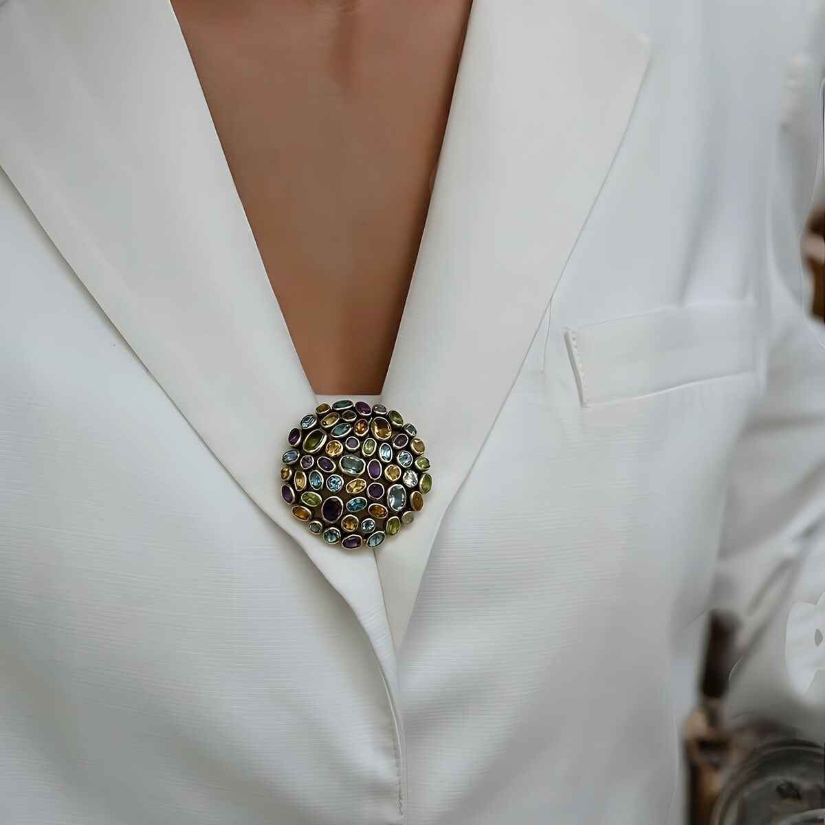 14 Ayar Özel Tasarım Turmalin Taşlı El Yapımı Broş Ve Madalyon