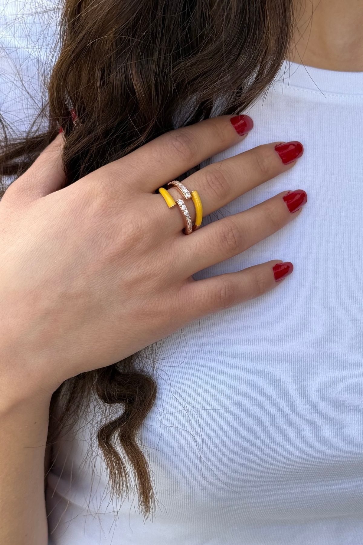 925 AYAR ROSE RENGİ SARI MİNELİ İTALYAN GÜMÜŞ YÜZÜK 20