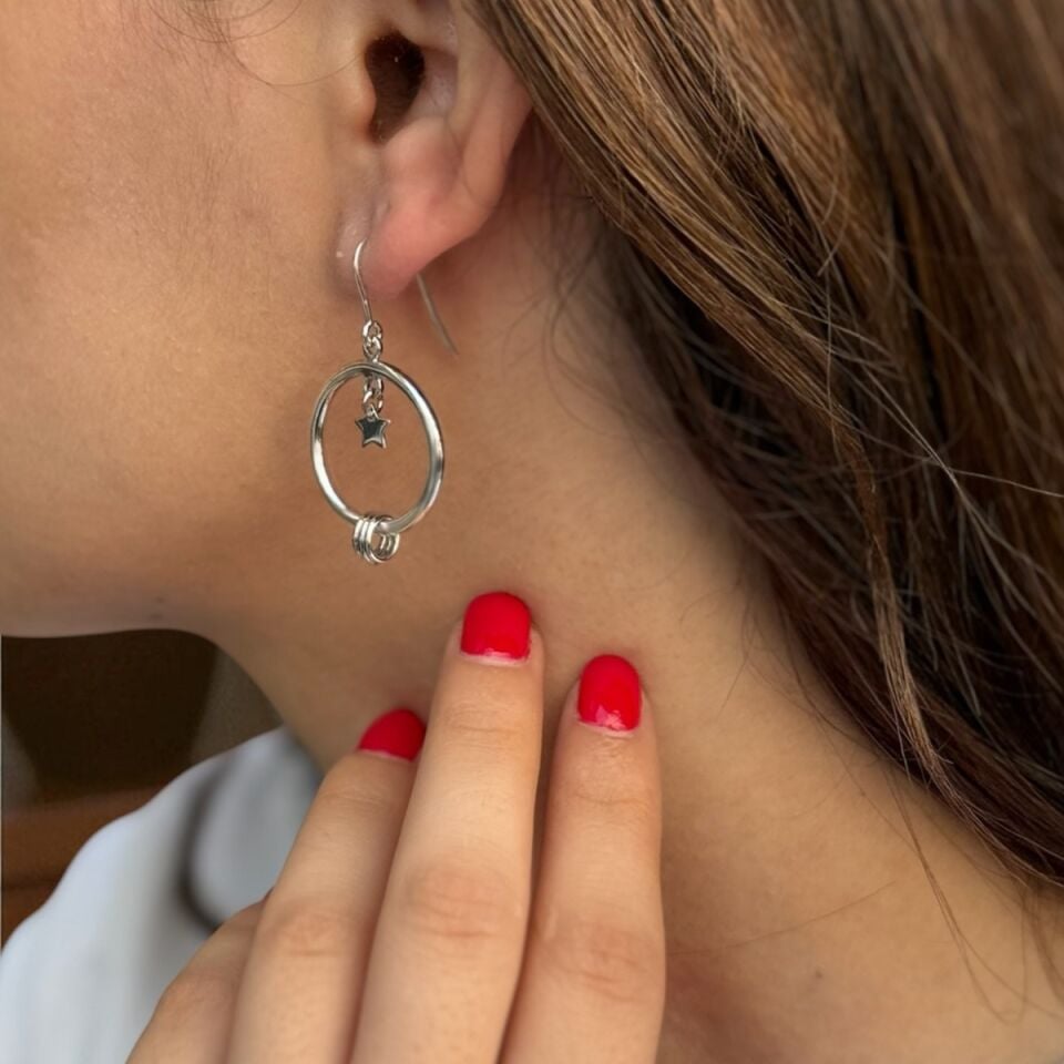 925 AYAR İTALYAN HALKA MODEL YILDIZ SALLANTILI KÜPE