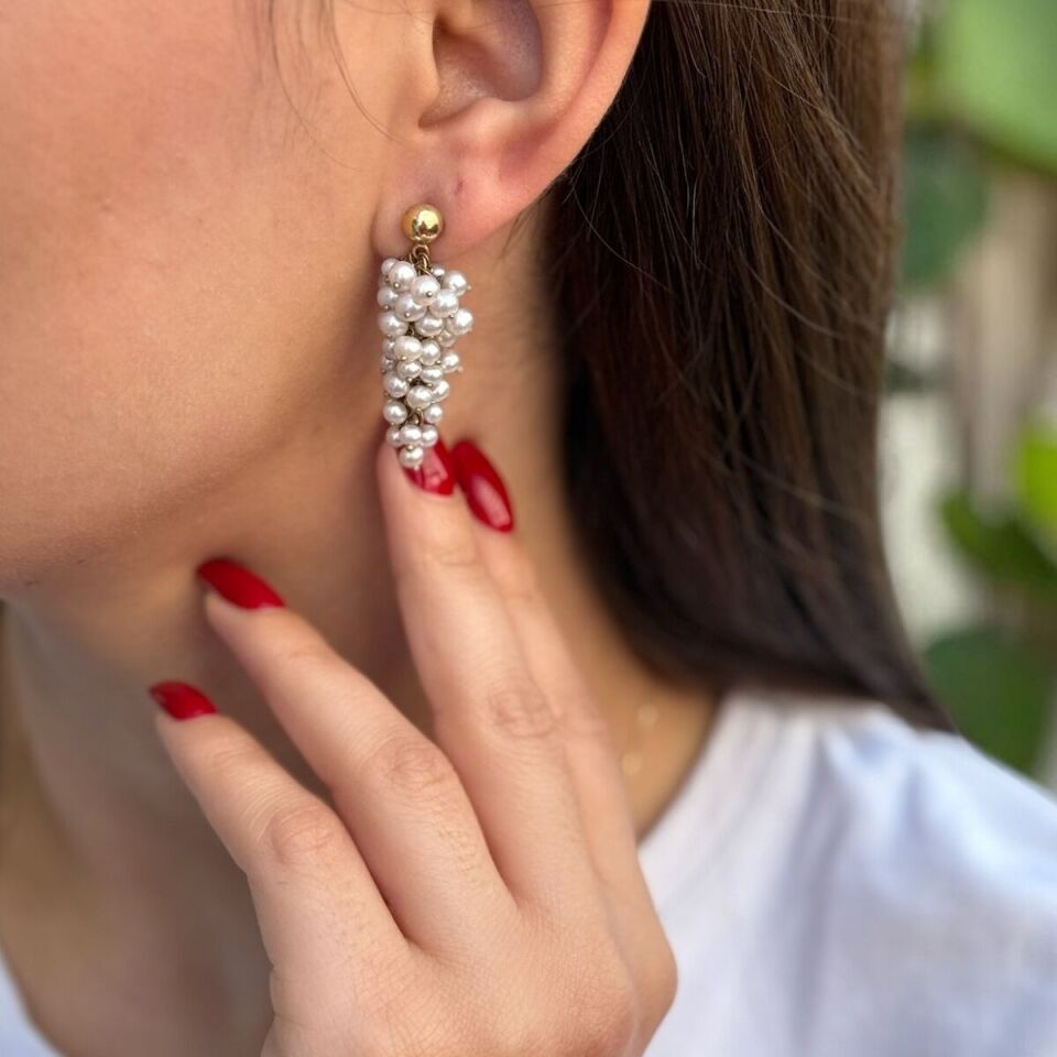14 Ayar Özel Tasarım Üzüm Modeli İnci Küpe