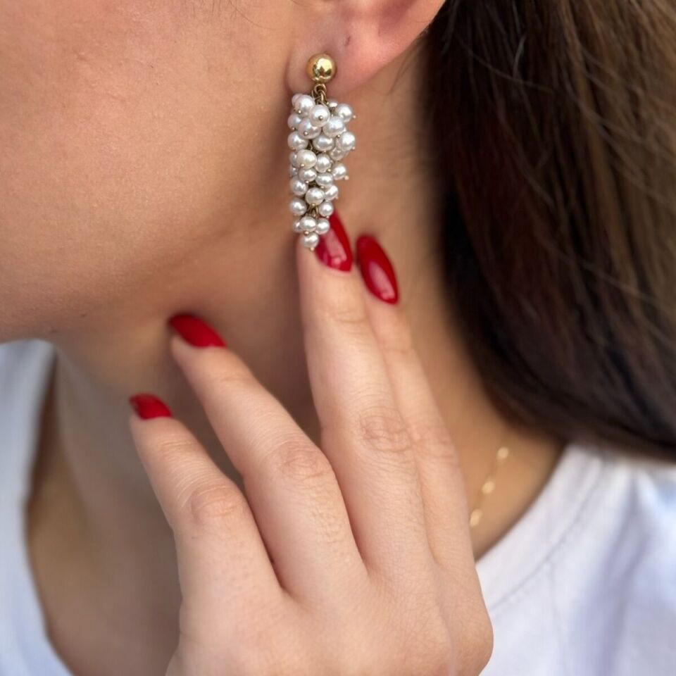14 Ayar Özel Tasarım Üzüm Modeli İnci Küpe