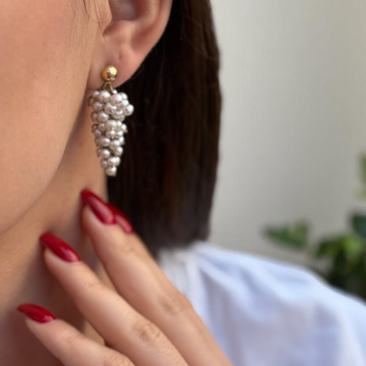 14 Ayar Özel Tasarım Üzüm Modeli İnci Küpe