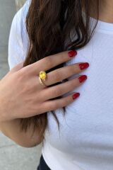 925 AYAR SARI TOPAZ TAŞLI ROSE RENGİ GÜMÜŞ YÜZÜK 18