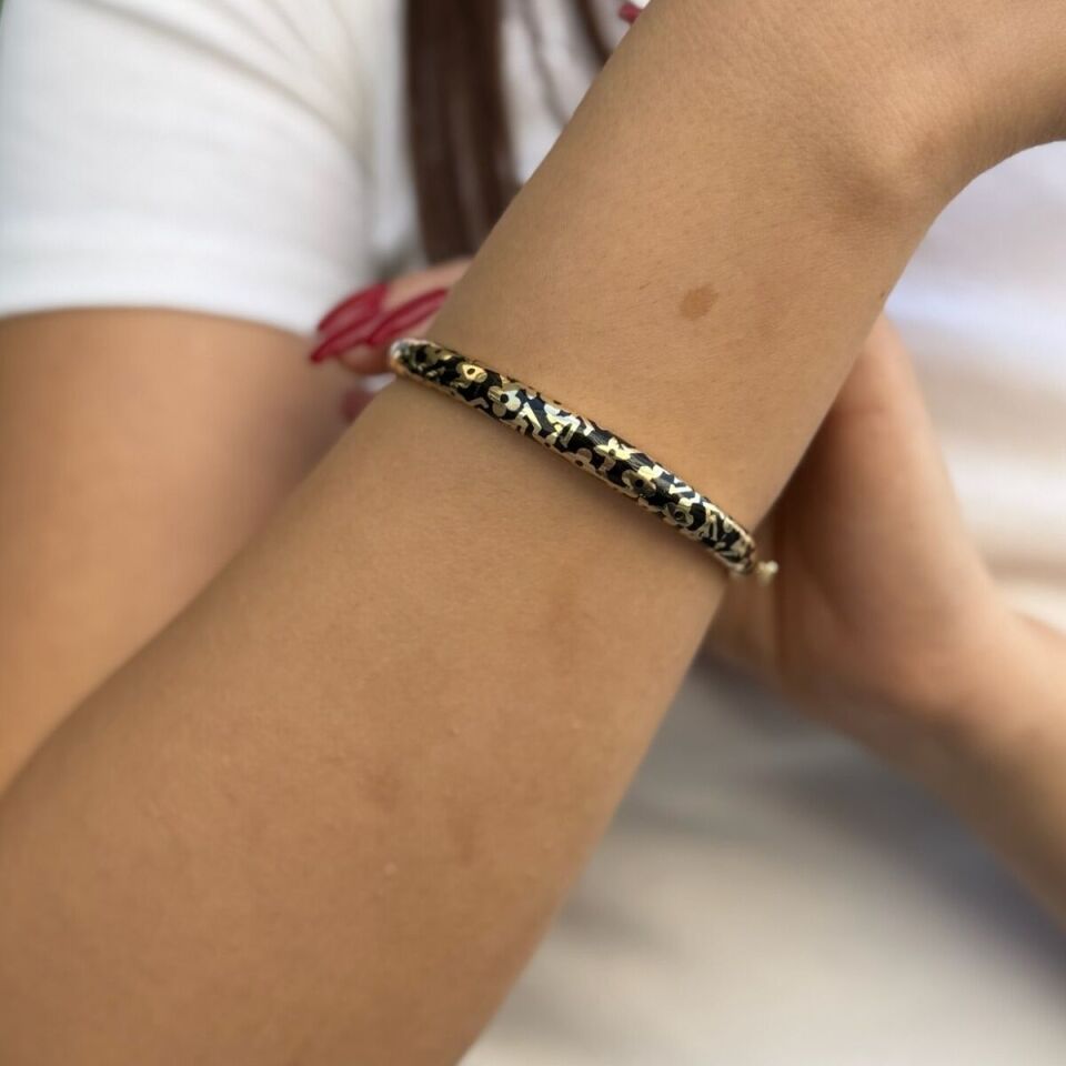 14 Ayar Siyah Mineli Çift Taraflı Altın Bilezik