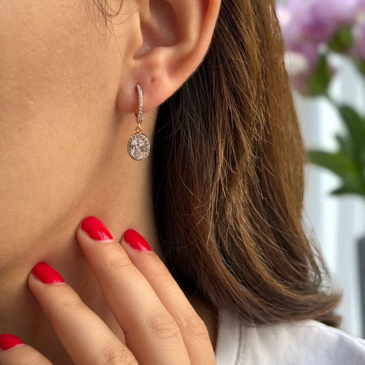 925 AYAR ROSE RENGİ İTALYAN TAŞLI SALLANTILI HALKA KÜPE